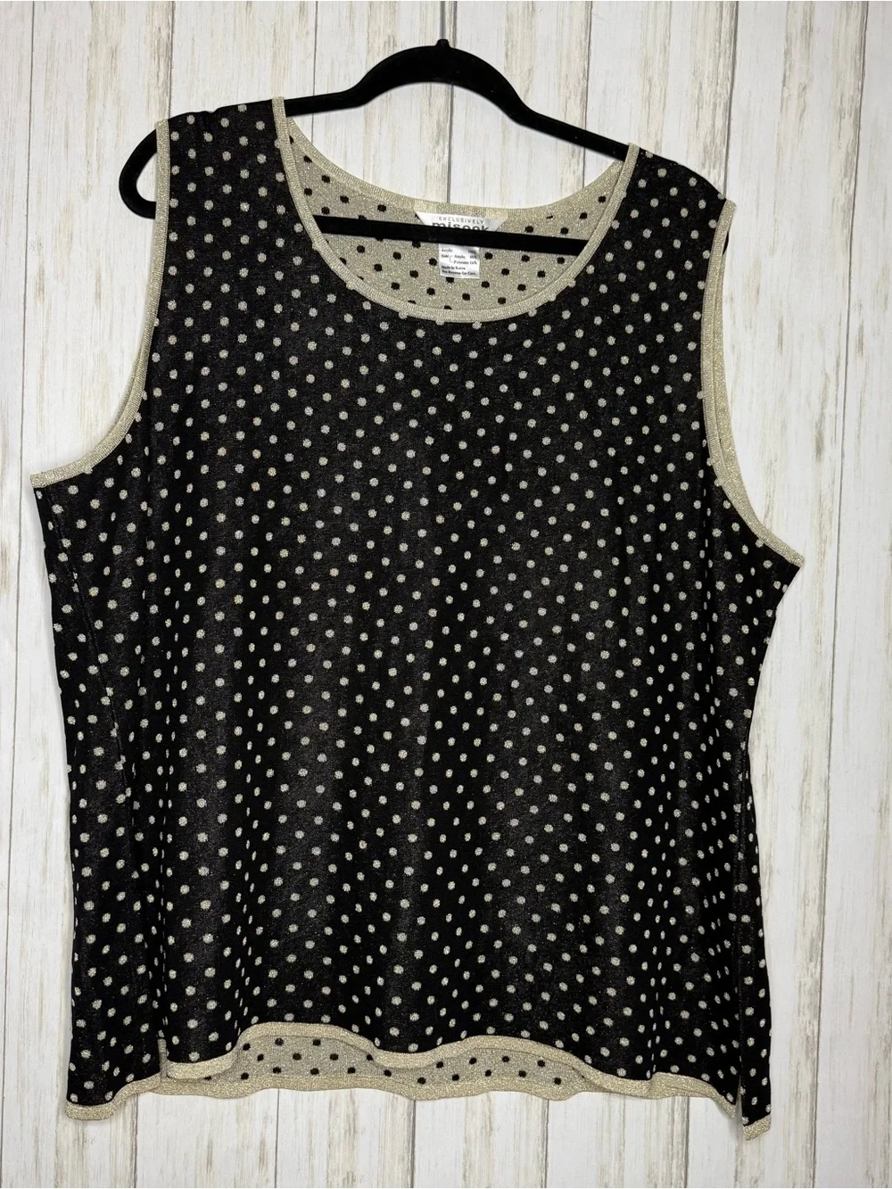 Misook Black Tank with Beige Polka Dots 3X